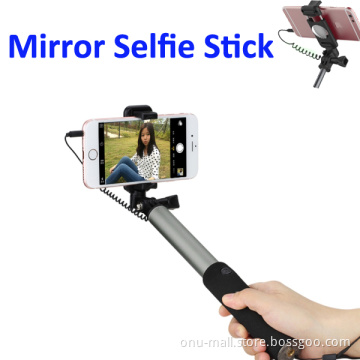 OEM Cable Wired Selfie Stick Monopod ,Mirror Selfie Stick for iOS & Android Phone